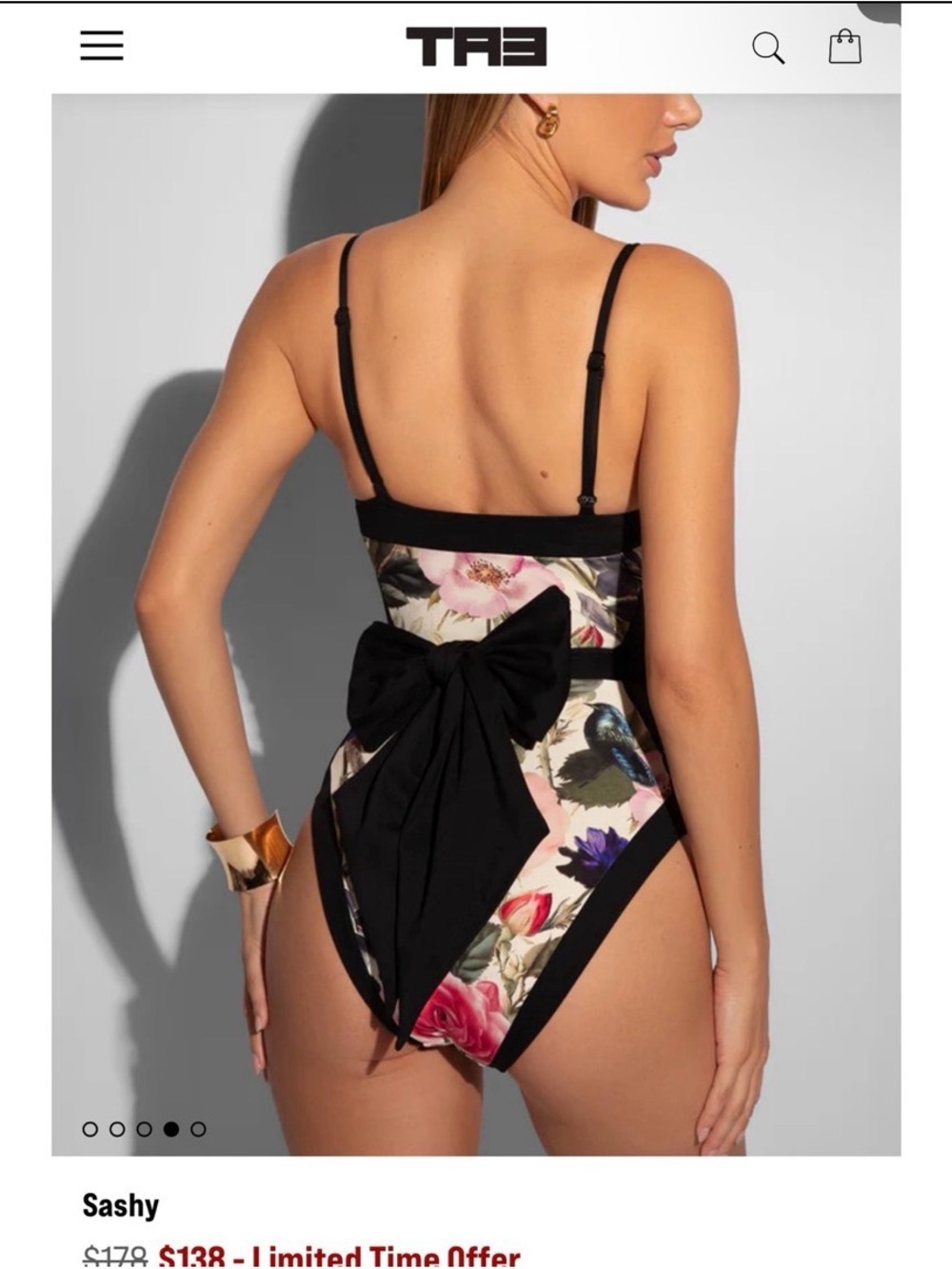 Sashy Floral One-Piece Swimsuit in Cream and Black - Picture 3 of 7